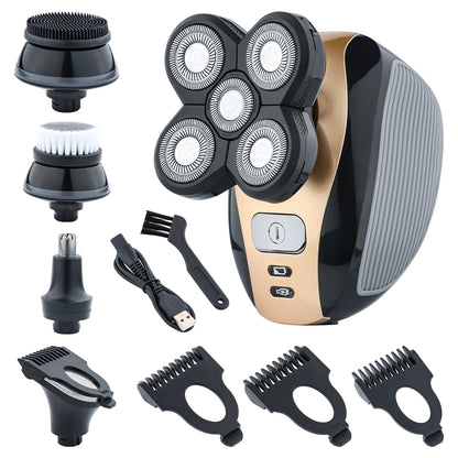 5-in-1 Rotary Electric Shaver 4D Rechargeable Bald Head Hair Beard Trimmer Razor